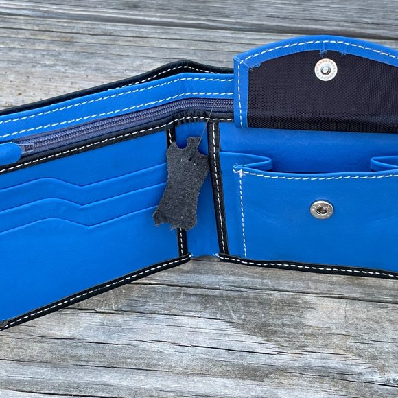 Handmade Leather Wallet BlueBlack Men Card Holder Bifold Purse Multi CardHolder - Picture 15 of 16